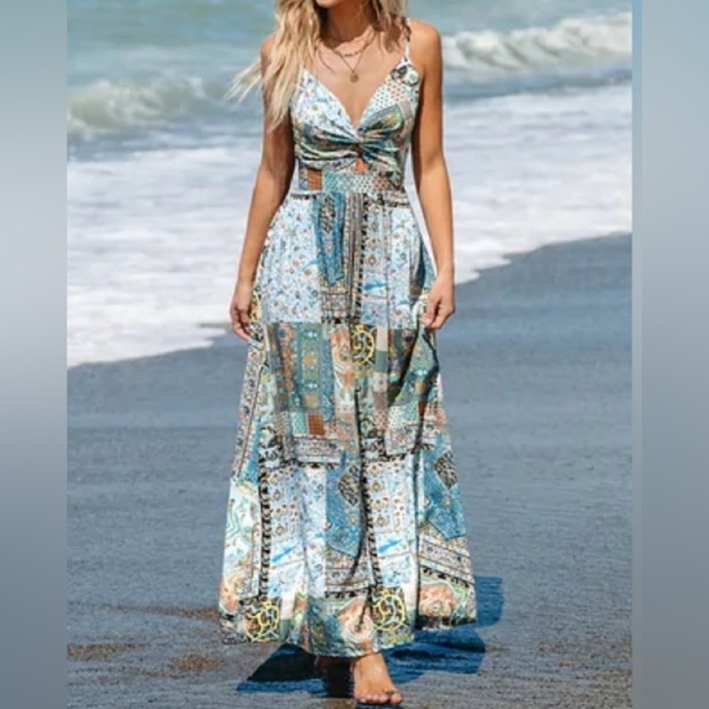 Cupshe Women's Bohemian Paisley Patchwork  Summer Dress Maxi Beach Dress. NWT
